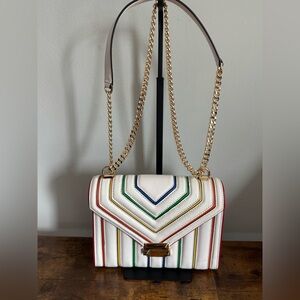 Michael Kors Designer Whitney White Rainbow Quilted Leather Shoulder Bag